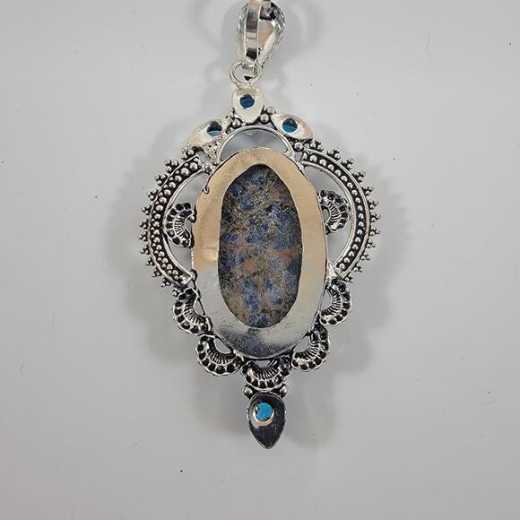 Sodalite Pendant Necklace – With Blue Topaz Accents + 20" Sterling Silver Chain - Picture 3 of 10
